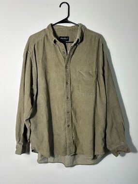 Eddie Bauer Olive Corduroy Long-Sleeve Button-Down Shirt